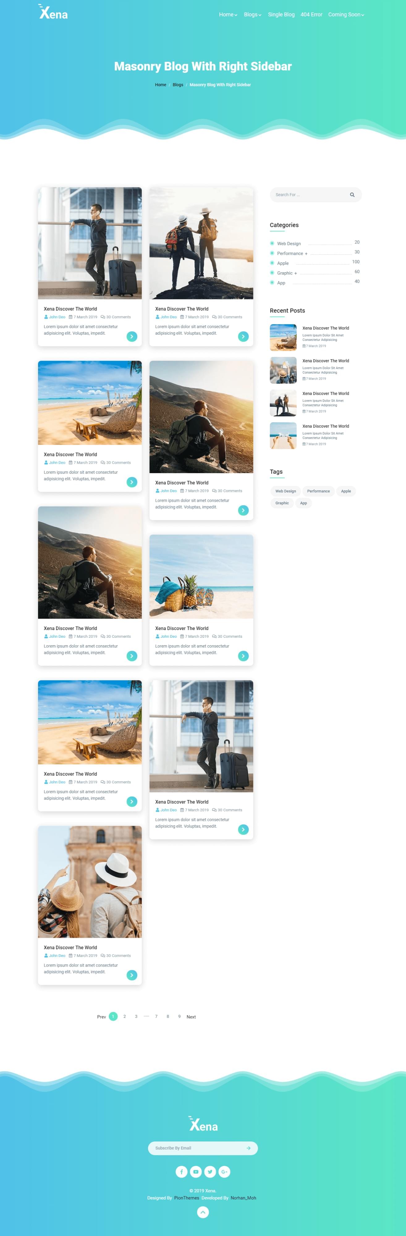 Masonry blog with right sidebar-Xena